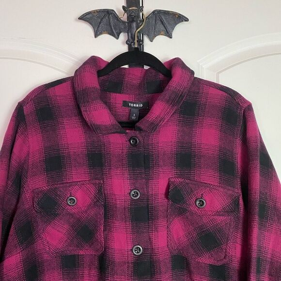 Torrid Plaid Cotton Shacket Button Front, Warm, hight front Pockets NWT 3X - Picture 7 of 15